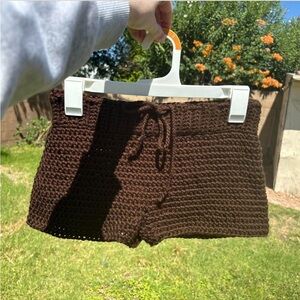 Crochet Brown Women's Shorts with drawstring Small